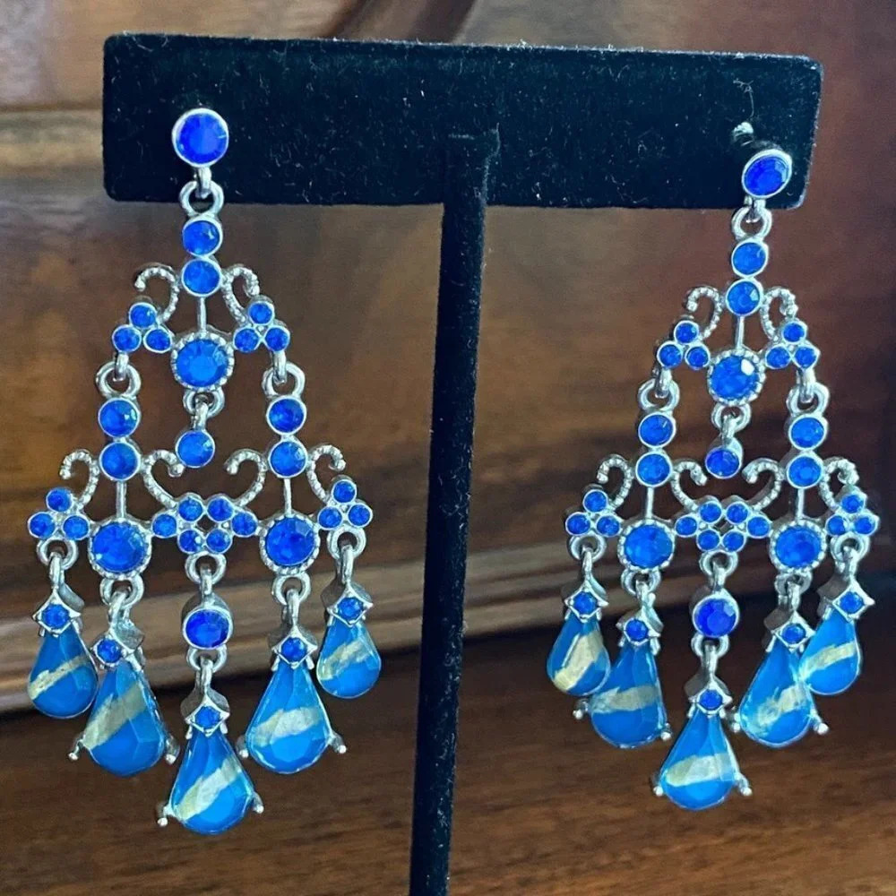 Chandelier Sapphire Blue and Gold Earrings